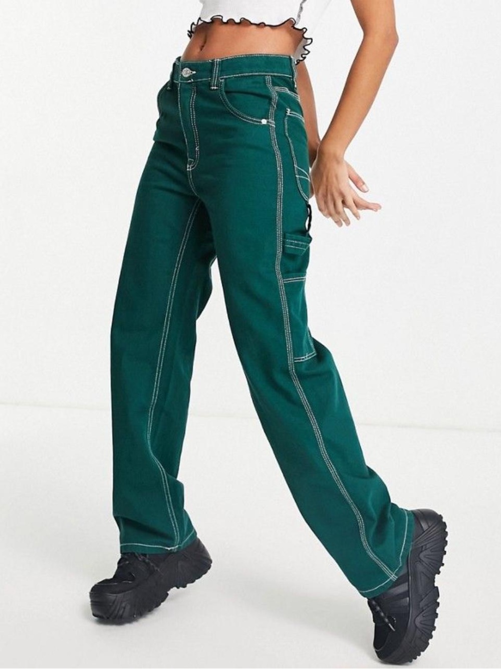 Bershka Green Carpenter Pants Jeans